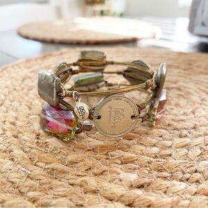 Bourbon & Bowties Bangle Stack Set of 3 Wire Wrapped Bracelets Neutral Gold